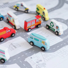 Load image into Gallery viewer, Nine Wooden Cars and Road Map in Box
