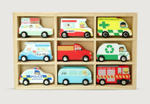 Load image into Gallery viewer, Nine Wooden Cars and Road Map in Box