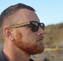 Load image into Gallery viewer, Sunglasses with kowhaiwhai patterned arms by Miriama Grace-Smith.