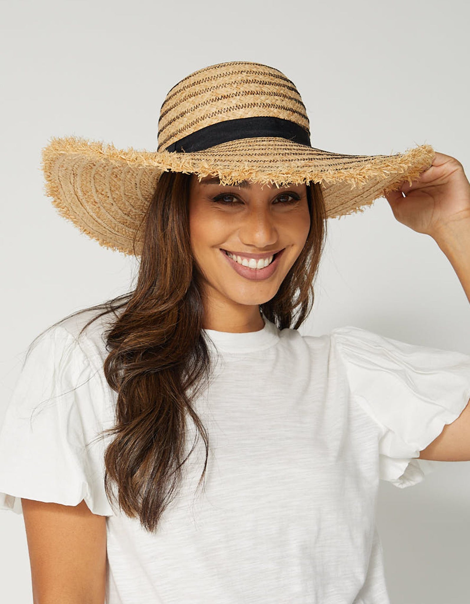 Raffia and Black Stripe Sun Hat – The Garden Party